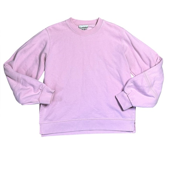 Ganni Software Puff Sleeve Sweet Lilac Rose Pink Sweatshirt Medium - Picture 3 of 10